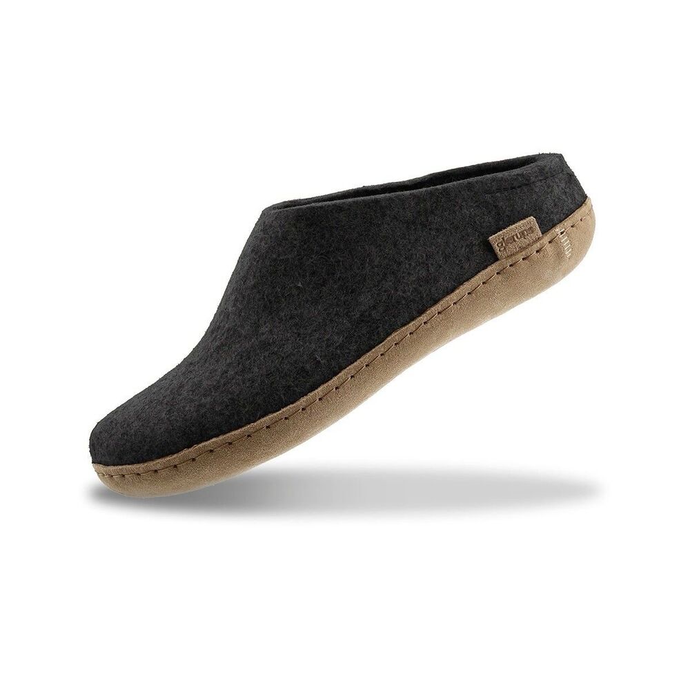 NEW Glerups Womens Size 36 / 6 Slip On Charcoal Wool Slipper With Leather Bottom
